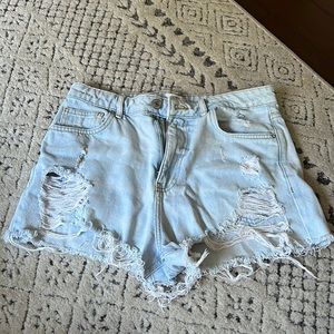 Forever 21 Light Wash Distressed Denim Shorts